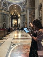 student points to features inside St. Peters